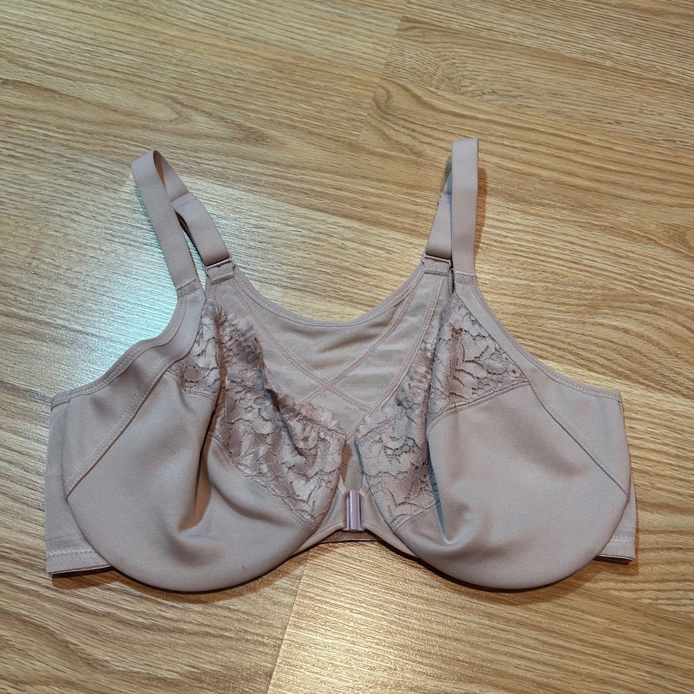 Delimira‎ Posture Bra Front Closure Lace Trim Wire Free Nude 34DD